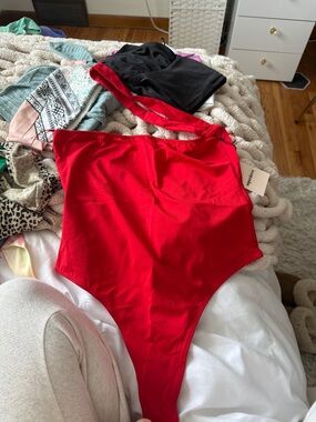 superdown Red One-Shoulder Bodysuit